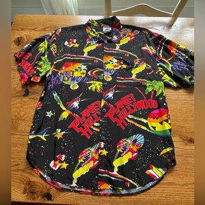Vintage 90s Planet Hollywood Space Neon Island Jam World Button Down Shirt Sz M
